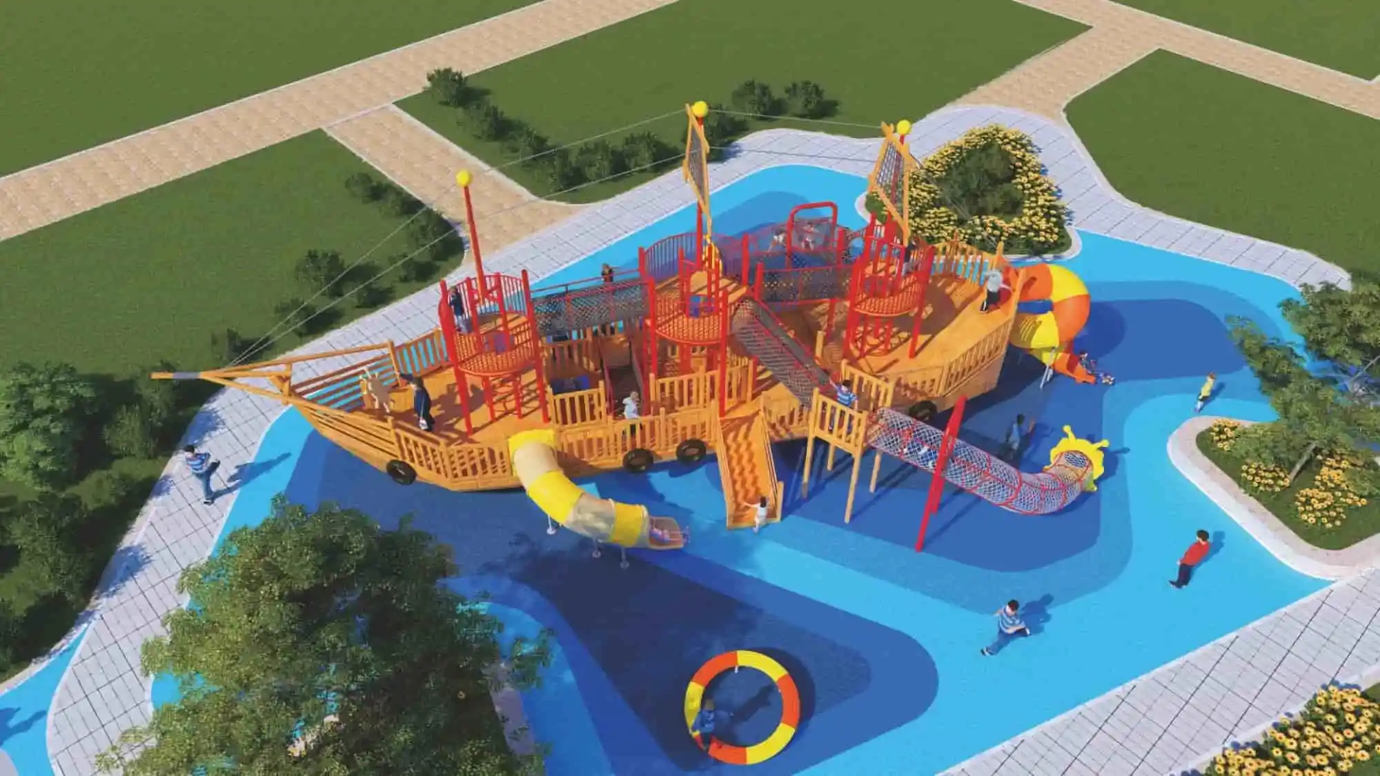 Wooden Pirate Ship HD-MHD006 - Children's Slide Slide Combination