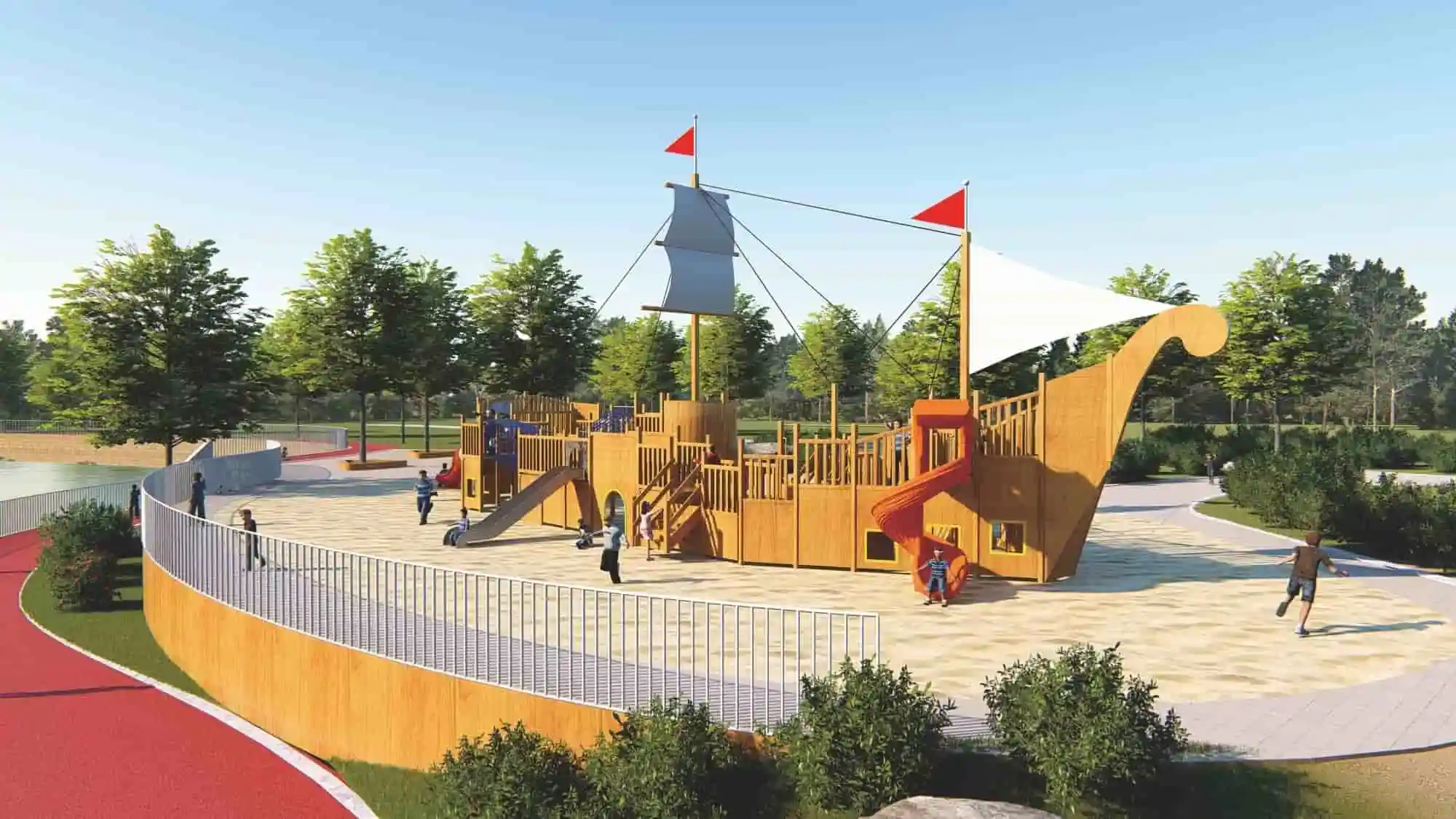 Large Wooden Custom Non-Standard Pirate Ship Combination Slide HD-MHD011