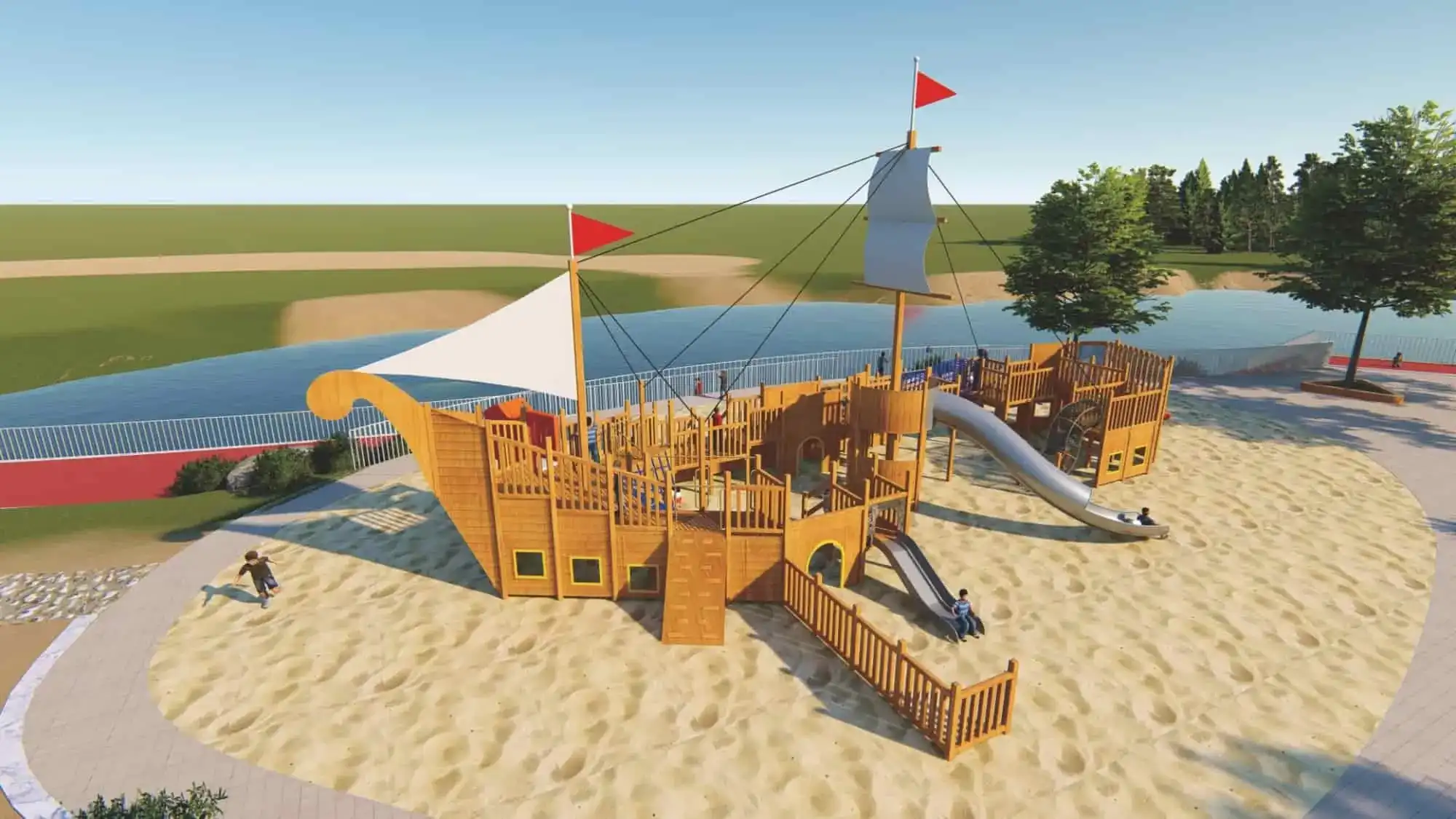 Large Wooden Custom Non-Standard Pirate Ship Combination Slide HD-MHD011