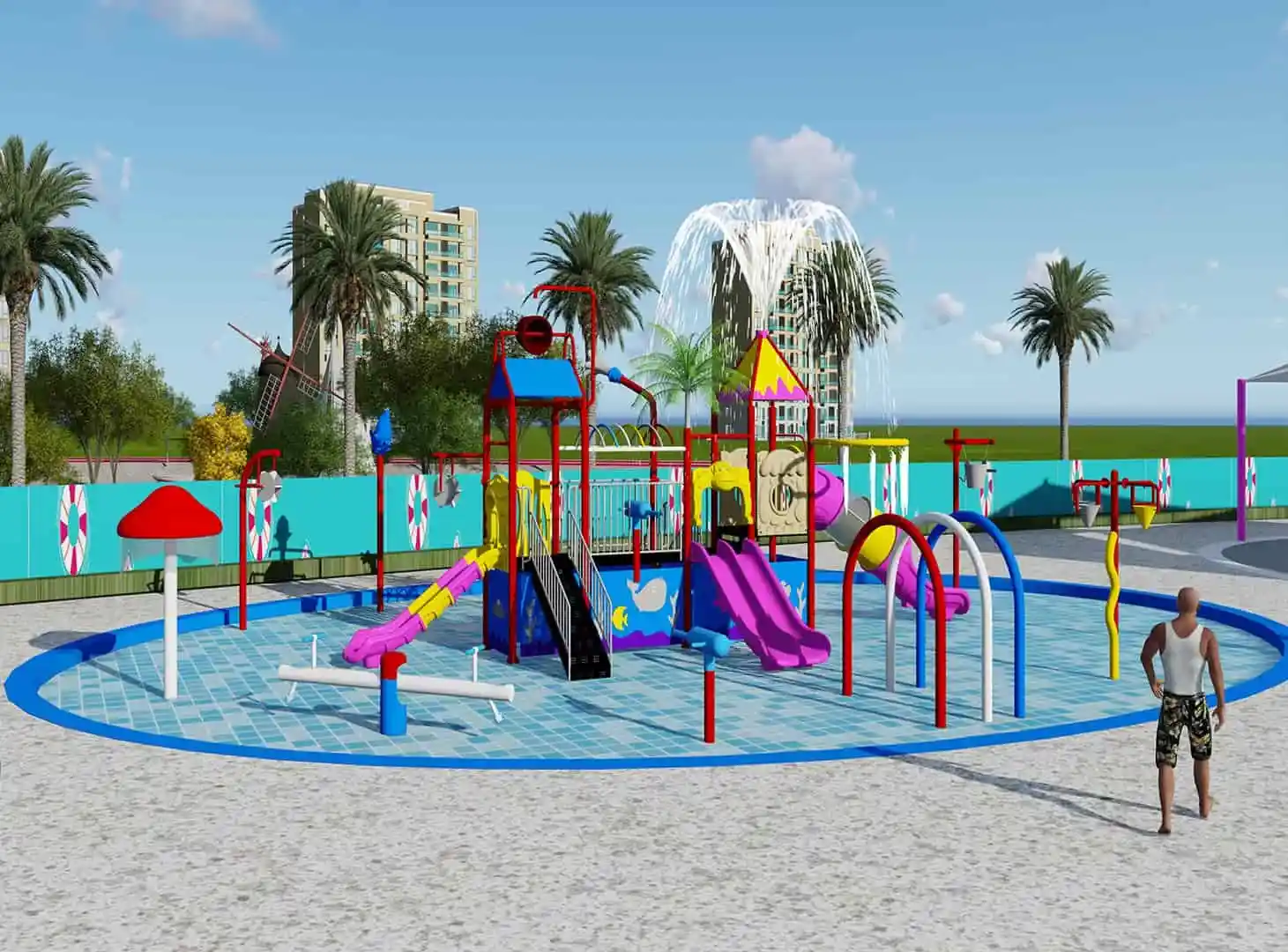 Tadpole Theme Water Park HD-LSH024 Children's Slide Slide Combination