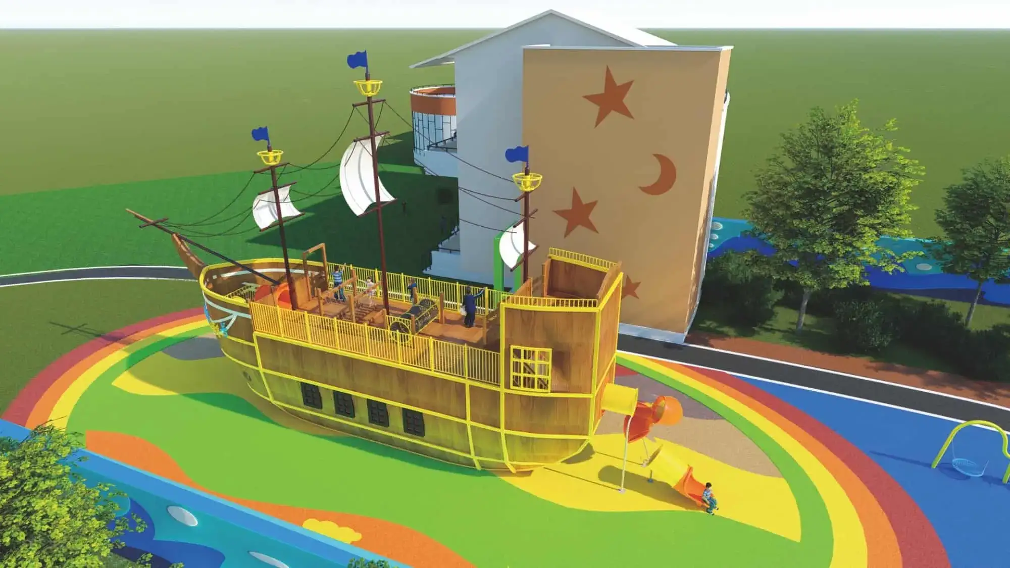 Large Wooden Non-Standard Custom Pirate Ship Combination Slide HD-MHD013