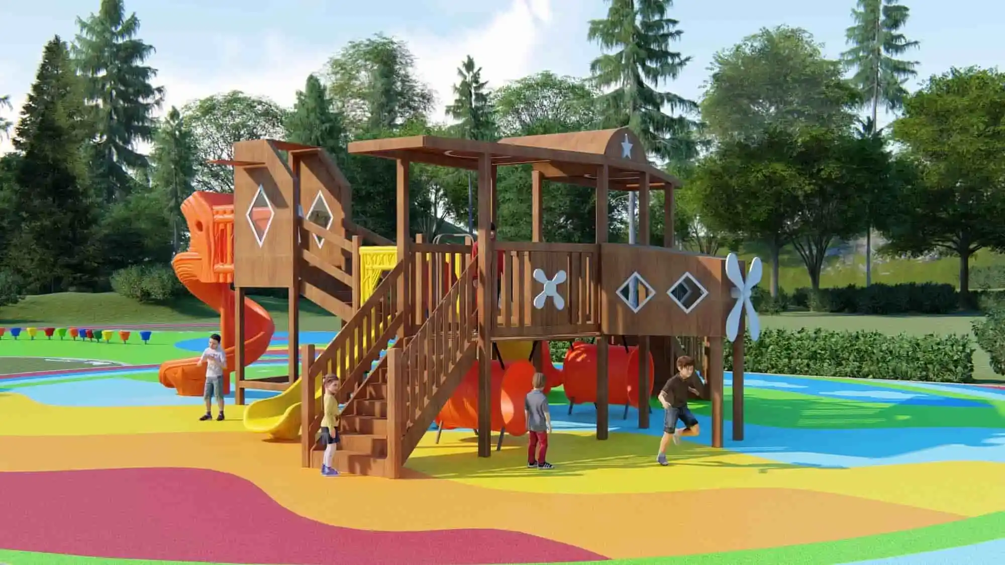 Wooden Country style Airplane Theme Children's Playground Landscape Design HD-MLY007